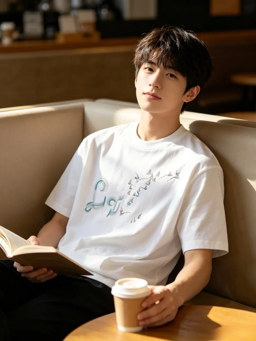 Louis Vuitton/Louis Vuitton gradient color thread sailboat and bird embroidery short sleeves